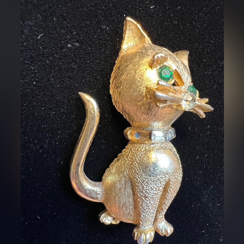 Vintage Green Eyed Cat Brooch Pell - Picture 2 of 5